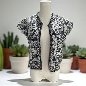 Handmade Reversible‎ Vest Ikat Stripe Tribal Pattern Blk White Animal Print Boho